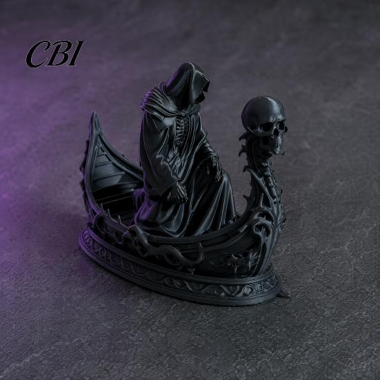 Gesichtslose Sensenmann-Statue 3D-gedruckte gotische Totenkopf-Bootsfigur, Kleines Schreibtischornament Halloween-Dekoration für Partydekoration, Dunkles Horror-Thema