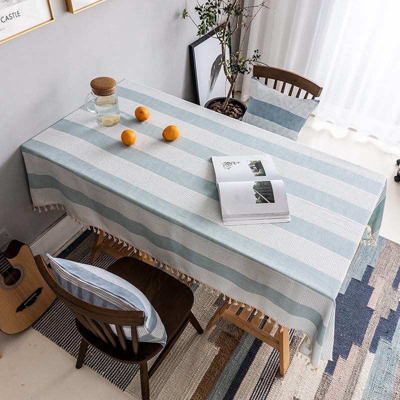 Ins Nordic Plain Striped Tablecloth Cotton And Linen Fringed Lace Dining Table Cover Party Tablecloth Square Table Ins Style