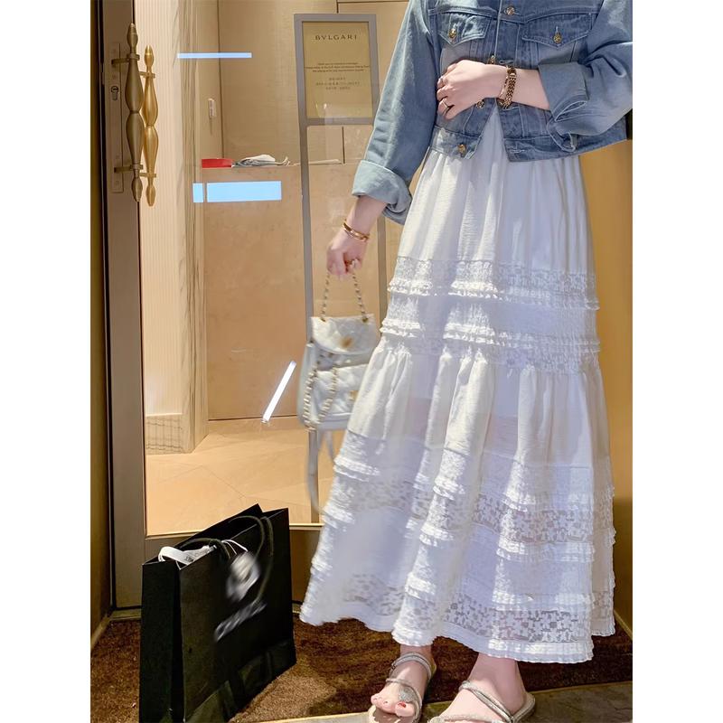 Женская кружевная многоярусная юбка миди в стиле пэчворк L