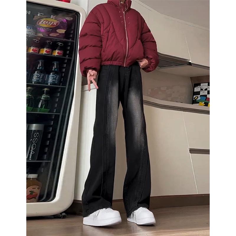 

Black-Gray Gradient Straight-Leg Patchwork Jeans for Tall People S