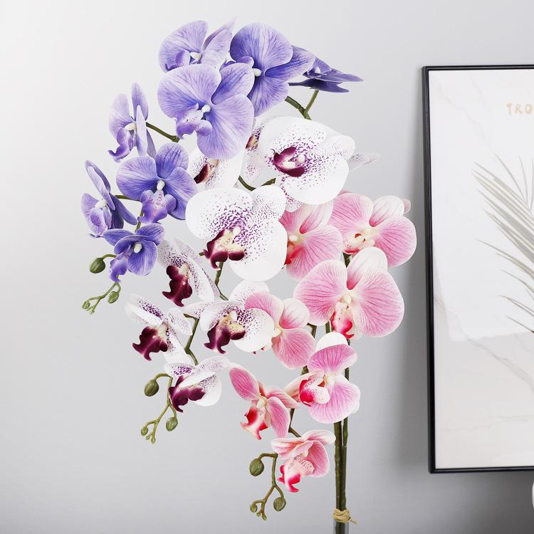 Simulated Phalaenopsis 3D printing 9-head film orchid indoor fake flower bouquet, decorative Phalaenopsis simulated flower