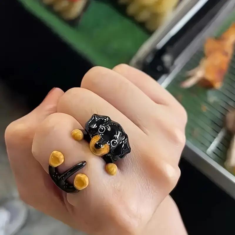 1PCS Cute Dachshund Ring Fashion Women's Accessories Personality Decompression Design Ring