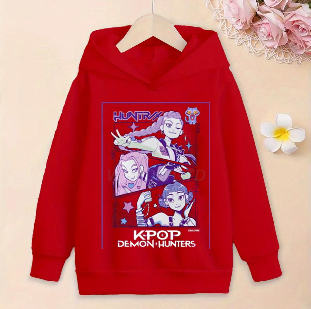 KPop Demon Hunters Hoodies Girls Boy Casual Tops Movie Graphic Sweatshirt Fashion Pullover K-Pop Demon Hunters Kids Clothes
