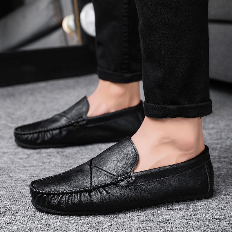 Lightweight Leather Men Casual Shoes Luxury Brand 2025 Mens Loafers Man Moccasins Breathable Slip on Flats Black Driving Shoes