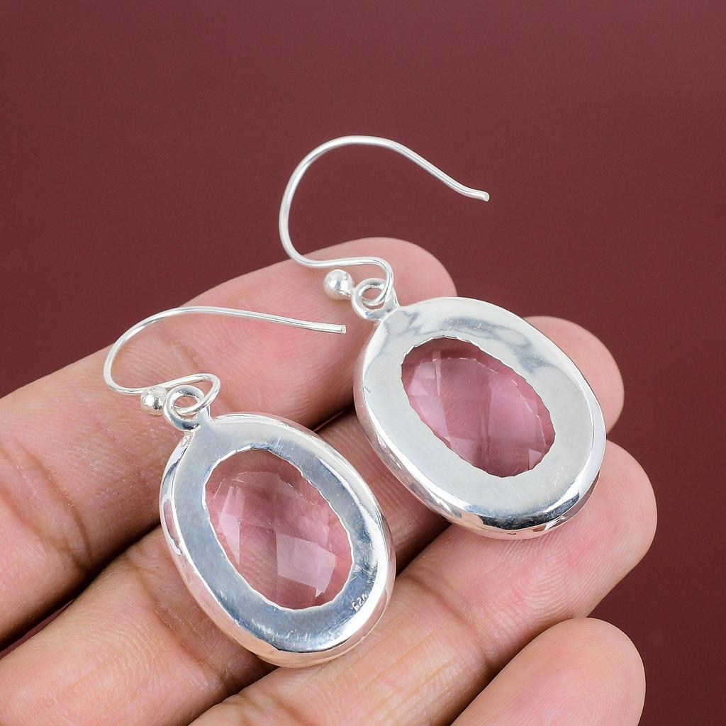 Fasetterat Rosa Kunzit Örhänge Äkta Ädelstensörhänge Eleganta Smycken 925 Sterlingsilver Örhänge Handgjorda Smycken Hängande Örhänge Bröllopspresent
