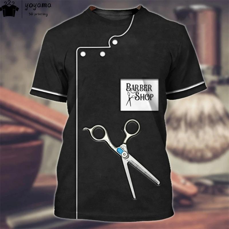 T-shirt tendance pour homme, impression 3D, haut à manches courtes, vêtements de travail de barbier, t-shirt surdimensionné, vêtements de barbier pour hommes