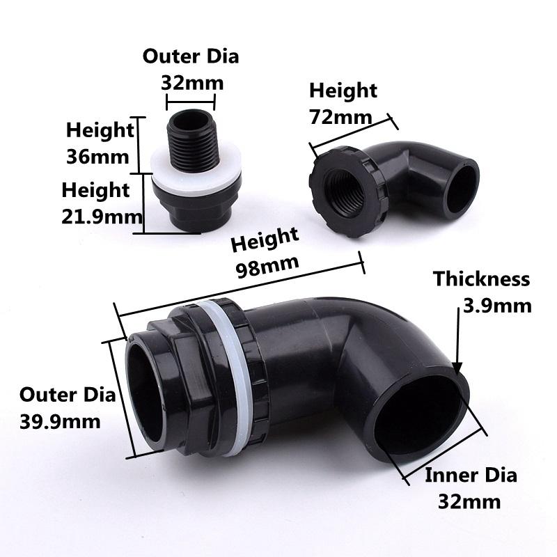 2~10 PCS 20~50mm Black PVC 90° Equal Elbow Connectors Aquarium Fish Tank Drain Inlet Outlet Joints Garden Irrigation Accessories