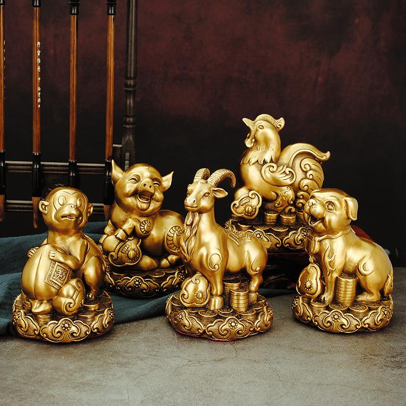 Pure Copper Zodiac Figurines Rat Ox Tiger Rabbit Dragon Snake Horse Sheep Monkey Rooster Dog Pig Animal Blessing Lucky Charms Cr