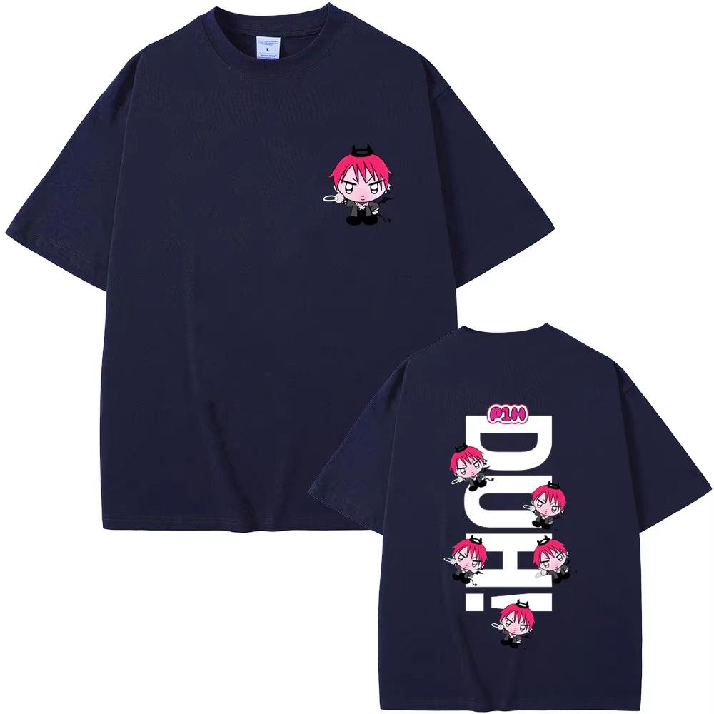 P1Harmony DUH Cartoon Stil Druck T-Shirts Herren Damen Koreanisches Kpop T-Shirt Männlich Hip Hop Mode Übergroße T-Shirts Streetwear