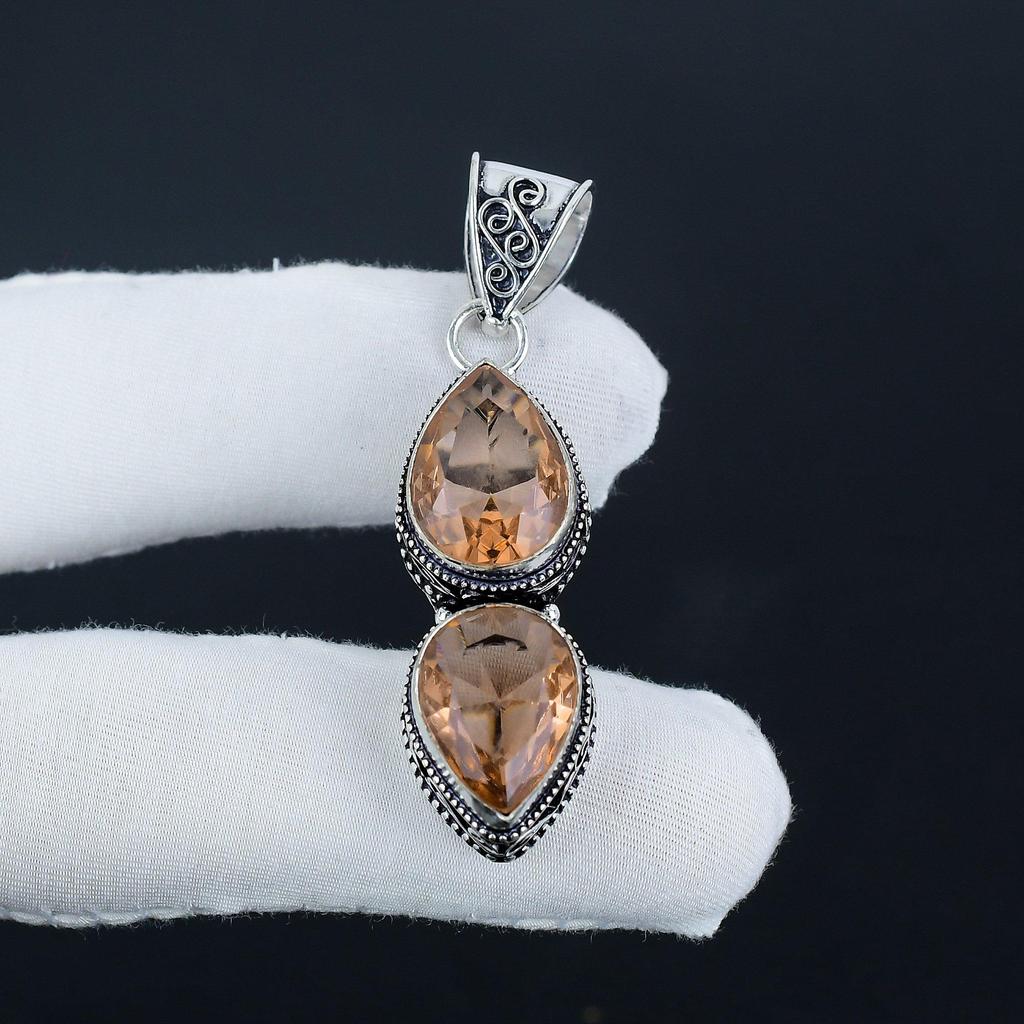 Morganite Gemstone Silver Pendant in 925 Sterling Silver - Handmade Pear Design, Everyday Wear Jewelry Birthday Gift