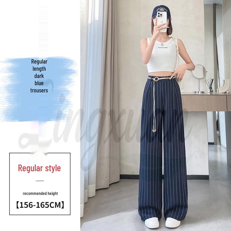 

2026 Summer Women s Wide-Leg Striped Ice Silk Cotton Linen Pants S