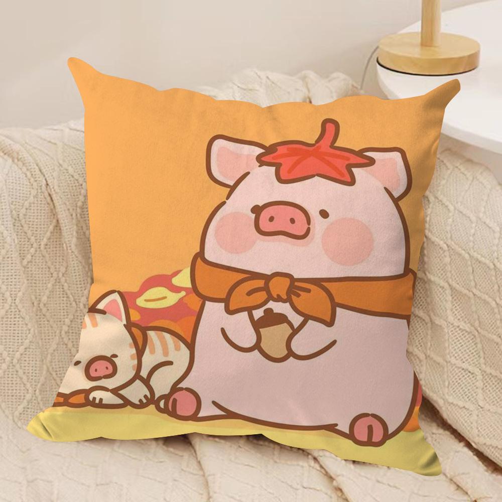 Cartoon L-Lulu Pig Pink Cushion Cover Silky Short Plush Double-Sided Printed Pillow Case for Sofa All Seasons Home Decor Gift