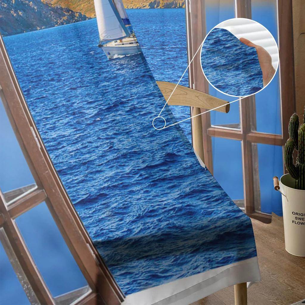 Window Sea Sailing Scenery Sheer Curtains Living Room Window Tulle Curtains For Bedroom Kitchen Home Decoration Voile Drapes