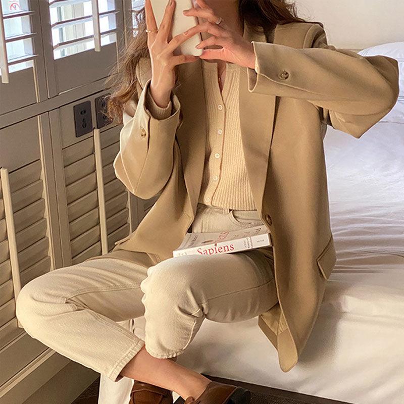 Damenblazer Einreihige Jacke mit Reverskragen, Casual- oder Büro-Stil, Damenanzug Übergröße Locker Winterjacken Mäntel für Damen