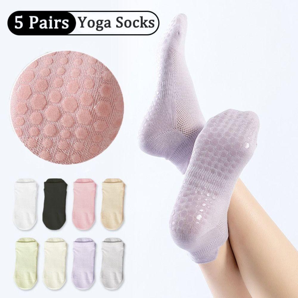 5Pairs Breathable Yoga Socks Women Sweat-Absorbent Short Tube Socks Anti-Slip Fitness Socks Ballet