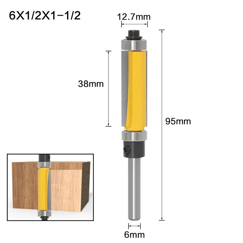 1/2 Stück 6 mm 1/4-Zoll-Schaft-Schablonen-/Trim-Fräser mit 2 Zoll langen Fräsern oben und unten, Kugellager, Holzbearbeitungswerkzeug
