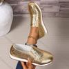 Fashion Comemore Spring Summer Flat Casual Shoes Sliver Gold Slip on Single Shoe Arge Size Soft Leather Round Head Elastic Women's Shoes