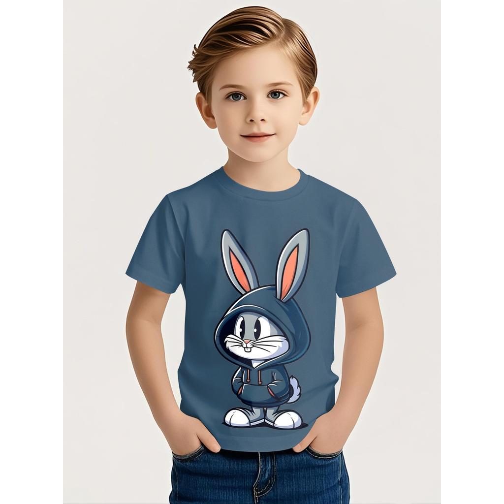 Summer Round Neck Cartoon Animal Pattern 3D Printed Top Fashionable Casual Short Sleeved Children's Boy T-shirts