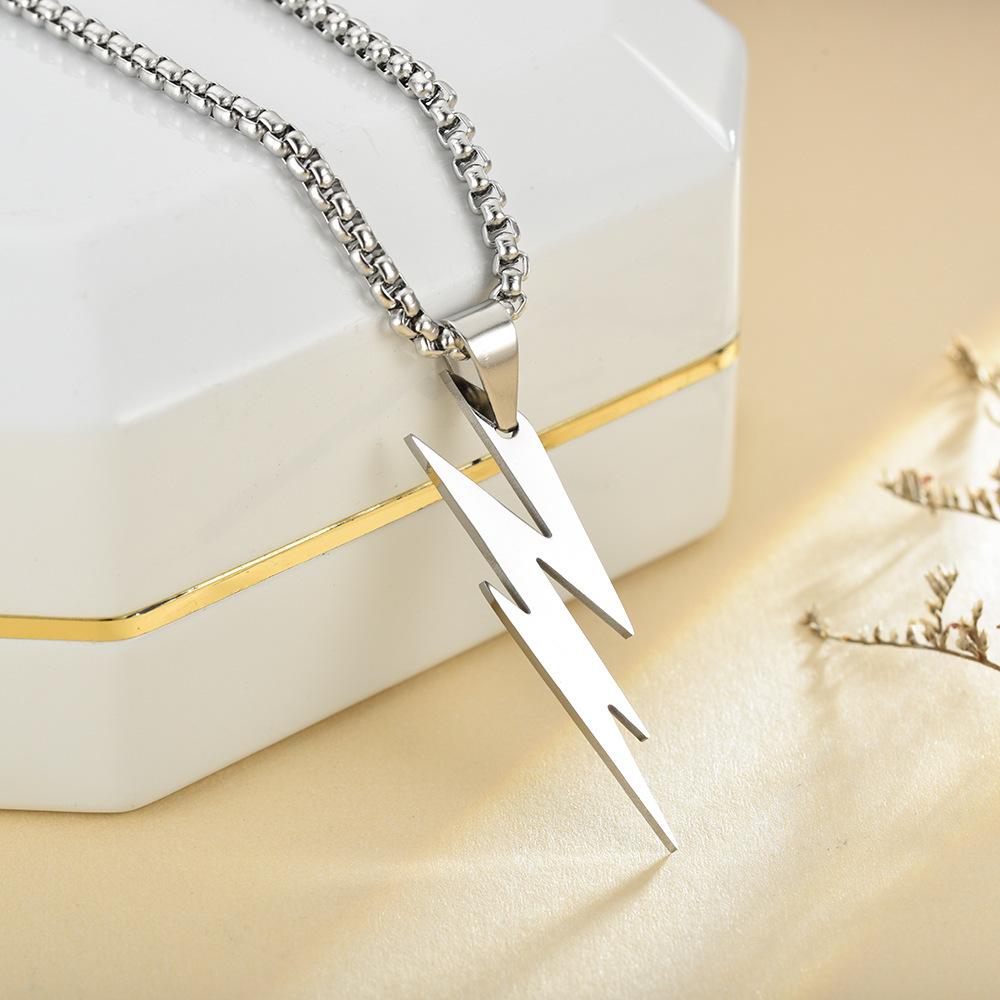 Men's Titanium Steel Lightning Pendant Square Pearl Necklace Hip Hop Fashion Accessory