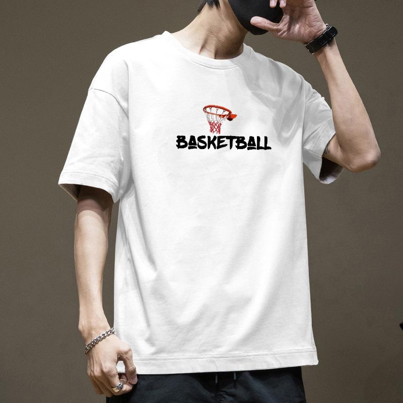 Bomulls T-shirt med Korta Ärmar Herr Sommar Trendig Tryckt Rundhalsad Skjorta Lös Trendig Andningsbar T-shirts