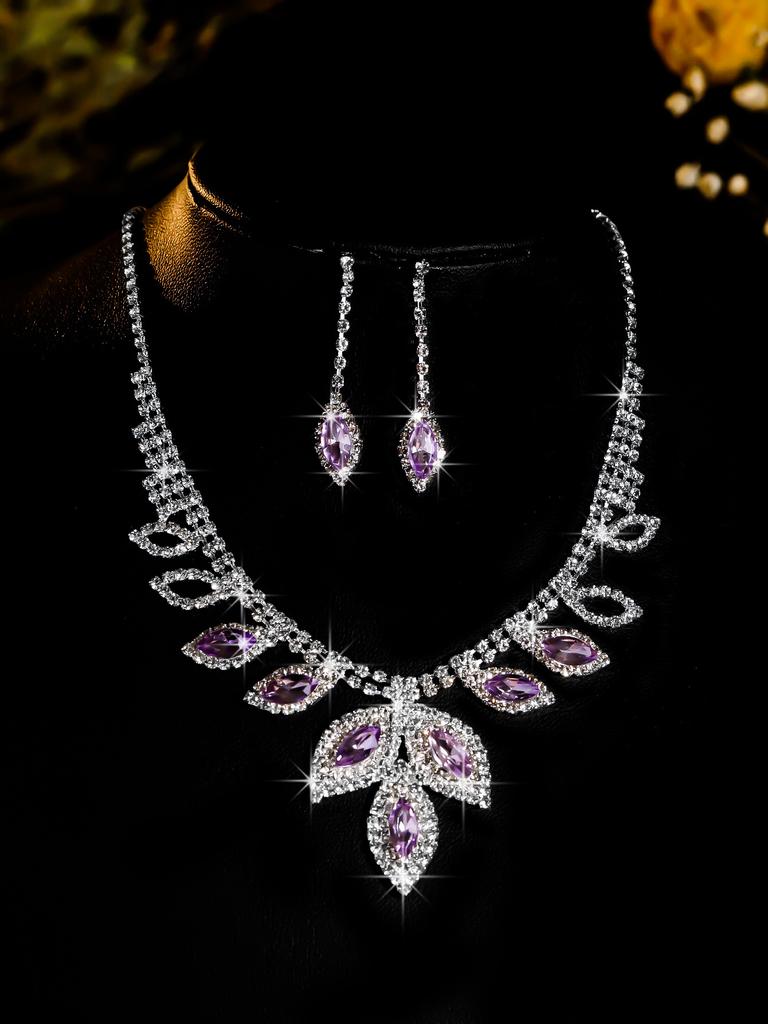 Conjunto de Colar e Brincos de Diamante de Luxo Acessórios para Festa Vestido de Casamento Jantar Corrente de Colar e Brincos de Strass da Moda para Meninas