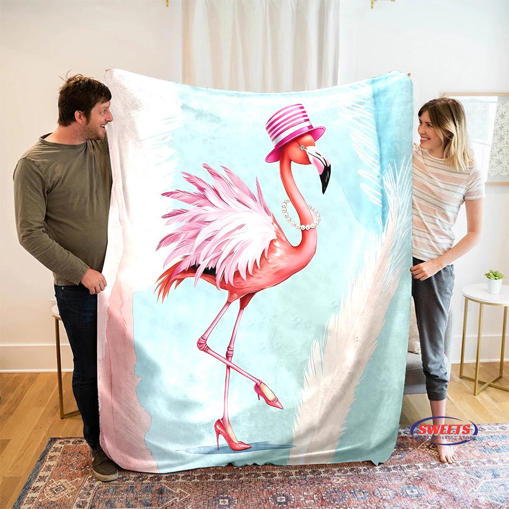 Beautiful Pink Flamingo Cartoon Soft Blanket for Bed Bedroom Sofa Picnic, Throw Blanket for Cover Outdoor Leisure Trip Nap Gifts
