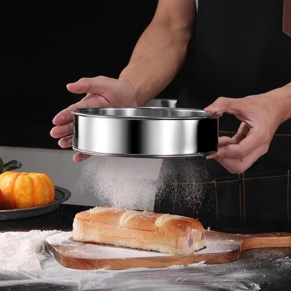 1Pc Kitchen Ultrafine Mesh Flour Sifter Professional Round Sieve Stainless Steel Sugar Sieve Cake Baking Strainer