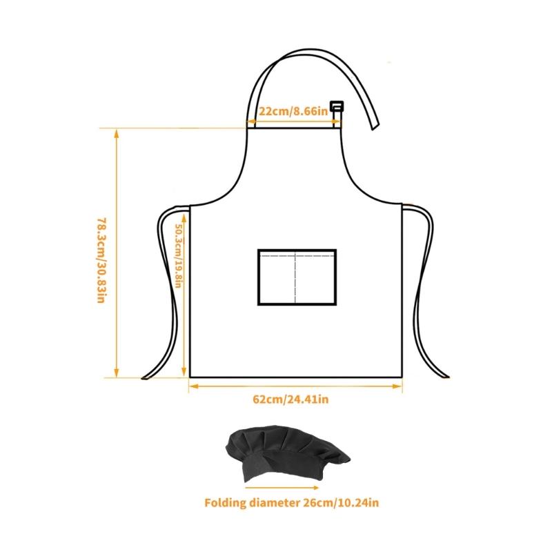 Cotton Apron With Hat, Spill Resistant, Easy to Clean Fabric, Includes Pockets Home Cooking Essential