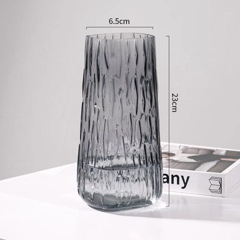 Nordic Glacier Glass Vase for Fresh Flowers, Large Transparent Hydroponic Flower Arrangement Decor for Living Room.