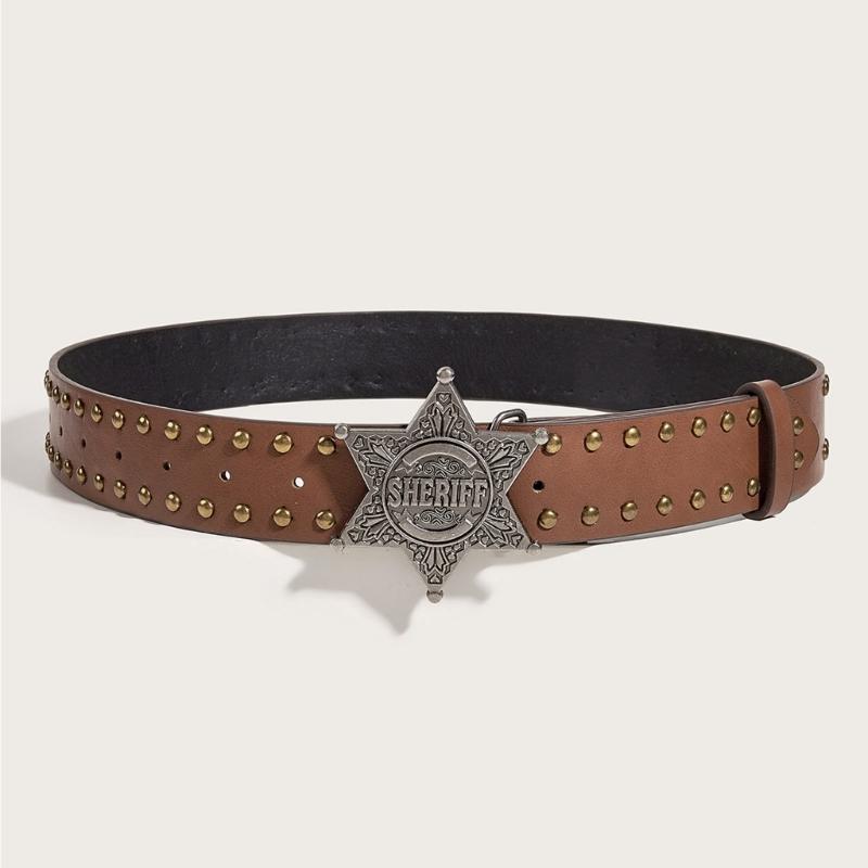 Fashionable Jeans Belt with Buckles All-Matched Design Western Cowgirl Waist Belt Star Rivets Punk Wide Belt Decorations
