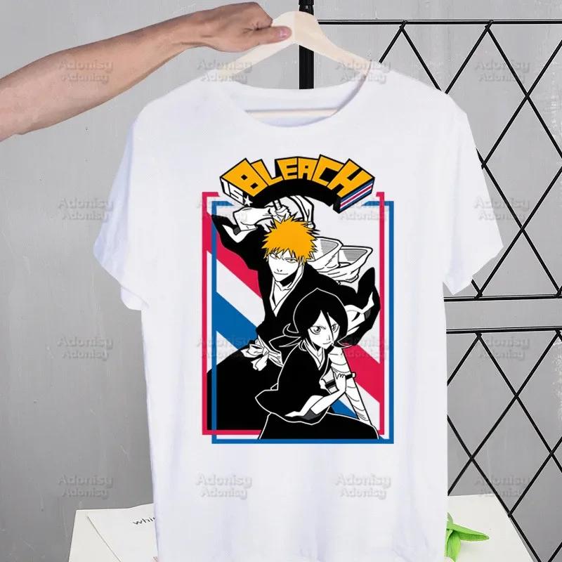 Bleach Anime Kurosaki Ichigo Japanese T Shirt Men Retro Washed Tops Tees Harajuku Tshirt Streetwear Hip Hop Male T-shirts