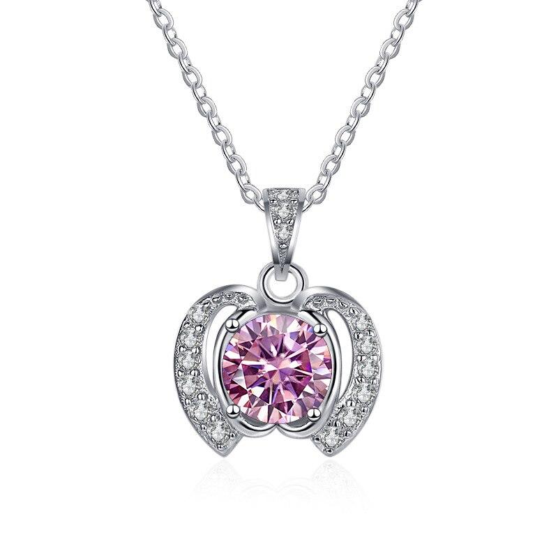 Bague Ringen Trend Women's 1 Carat Round Moissanite Necklace Apple Shaped Pendant Clavicle Chain Silver 925 Jewelry For Christmas