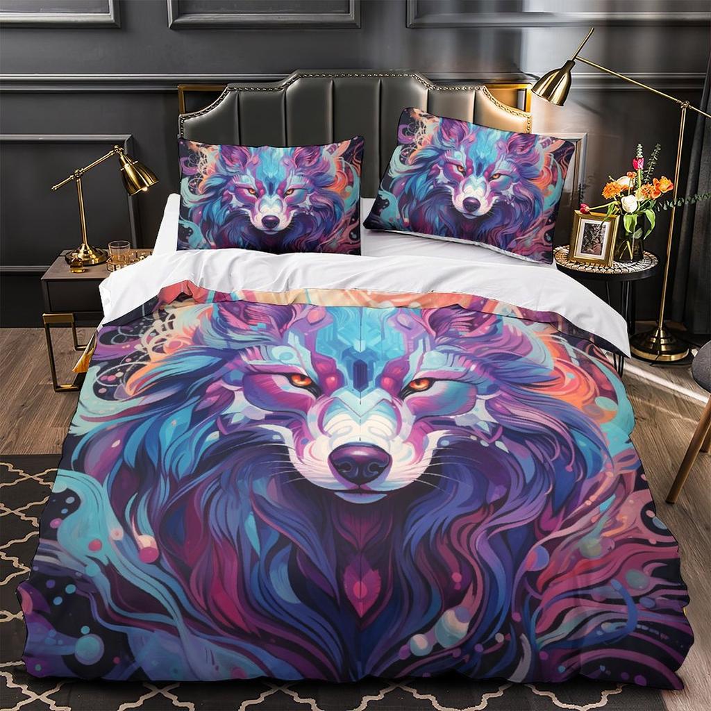 3D Wolfsmuster Bettwäscheset Tier Daunen Bettbezug Kissenbezug 2/3-teilig für Einzel-/Doppelbetten Jungen Jugendliche Herrenbezug, Geburtstagsgeschenk