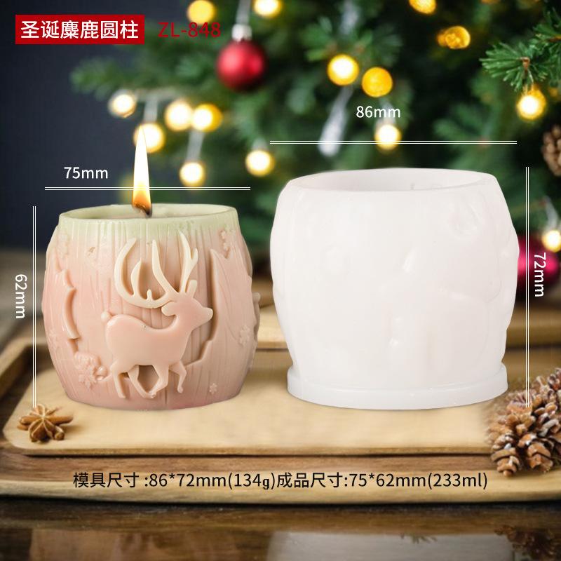 Christmas Tree Relief Cylindrical Candle Silicone Mold Christmas Gift Box Cylindrical Reindeer Aromatherapy Wax Gypsum Mould