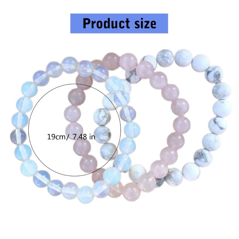 Set of 3 Healing Crystal Bracelet Set for Women Natural Stone Beaded Stretch Handchain Adjustable Wristchains Accessory