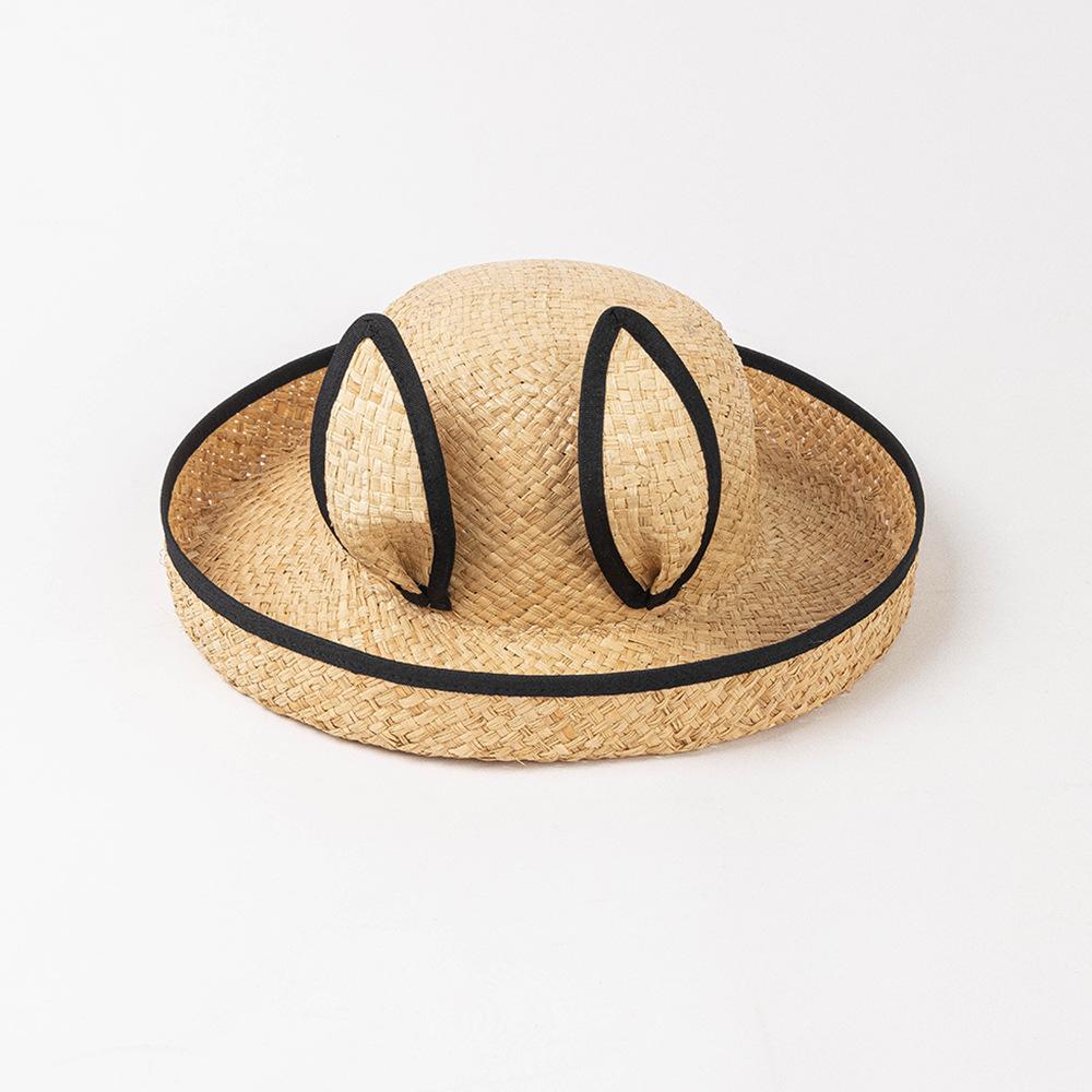 Korean Version of the New Fashion Lashing Bow Rolled Edge Raffia Basin Hat Outdoor Travel Sun Protection Visor Straw Hat
