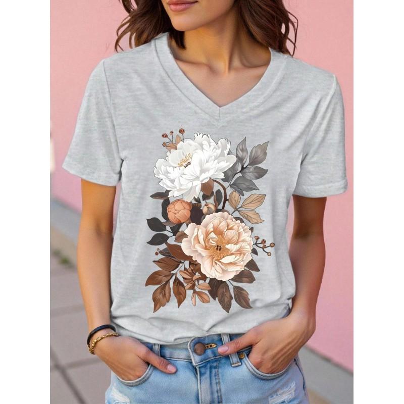 Womens V-Neck Short Sleeve T-Shirt With Leopard Print 3D Effect Colorful Ink Loose Fit Casual Office Wear