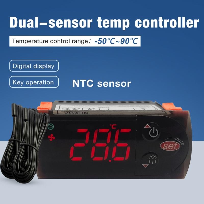 Double Sensors Thermostat For Cold Storage With Temperature Control Heating Cooling Mode LCD Display ABS Construction