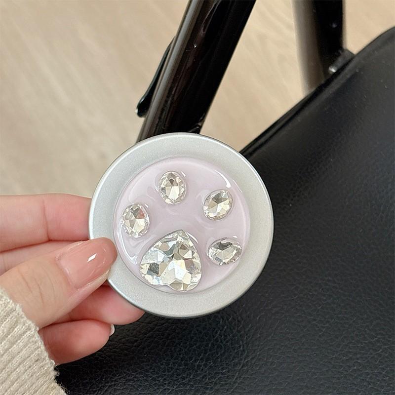 Round Solid Color Small Fresh Magnetic Suction Suitable Magsafe Phone Airbag Bracket Rhinestone Creative Cat Claw Telescopic