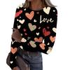 Women's Casual And Fashionable Round,neck Long,sleeved Ribbed Top With Valentine's Day Print.