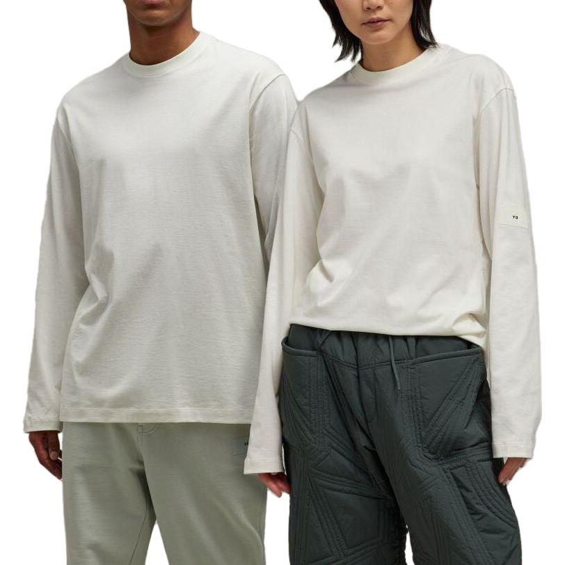 Y-3 Solid Color Pullover Crew Neck Long Sleeve T-Shirt Unisex Tops White IP7704
