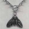 Alternative Style Death Moth Pendant Necklace 44cm Alloy Neck Chain Gothic Jewelry for Dark Aesthetic Wardrobe