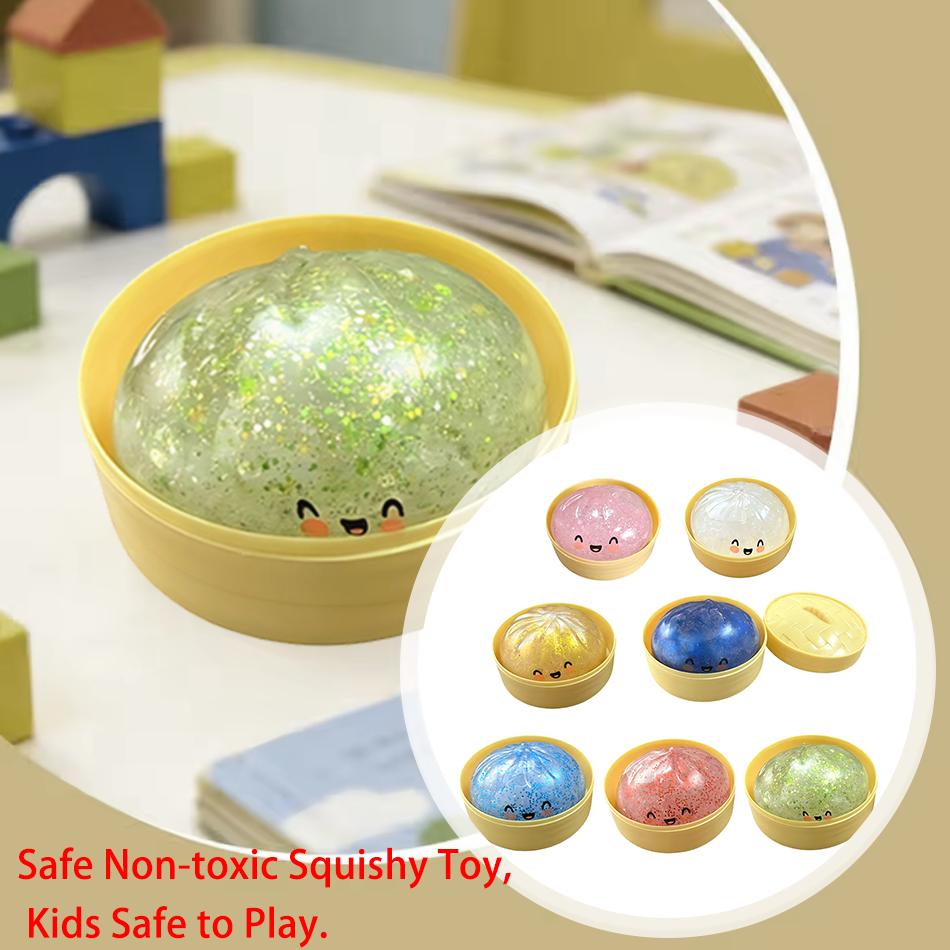 Cute Simulation Dumpling Squishy Toy Colorful Glitter Soft Squeeze Slow Rising Anti Stress Fidget Relief Toy for Kids Adults