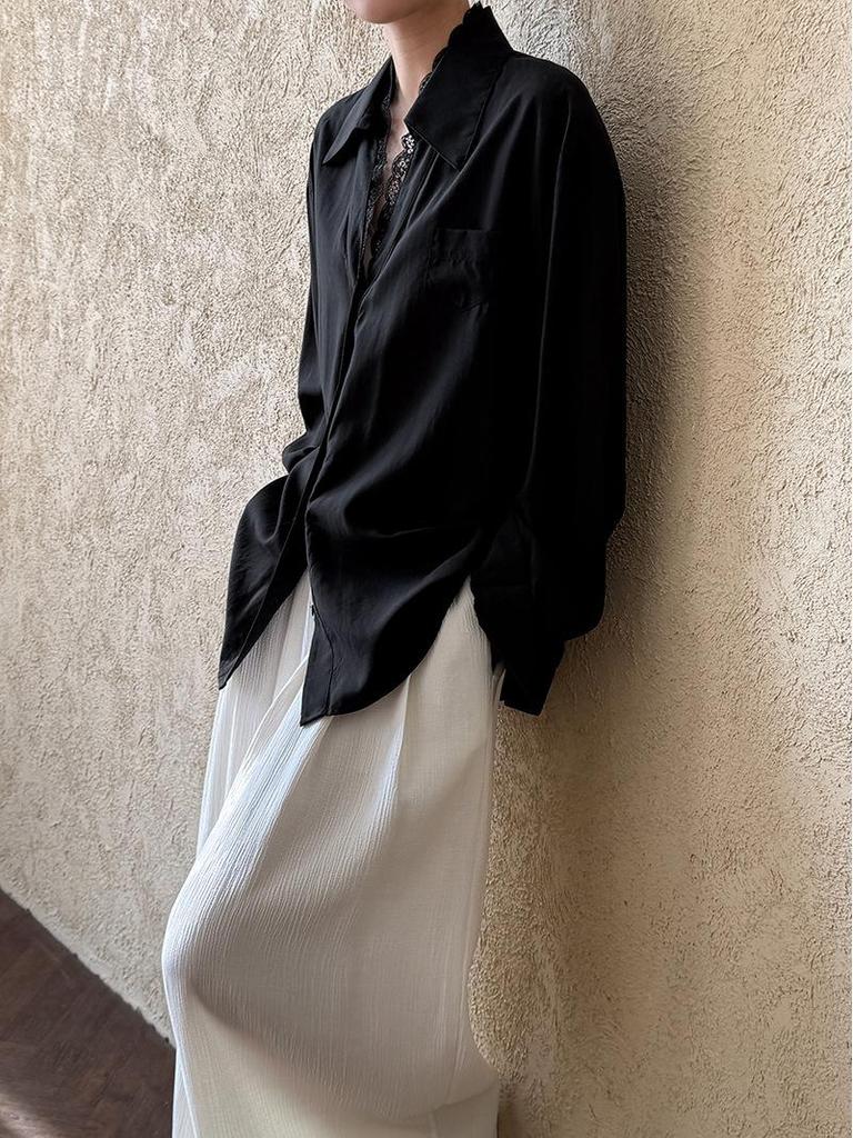 LUXI High-End French Polo Collar Lace Patchwork Women's Shirt - Spring New Arrival Temperament Top