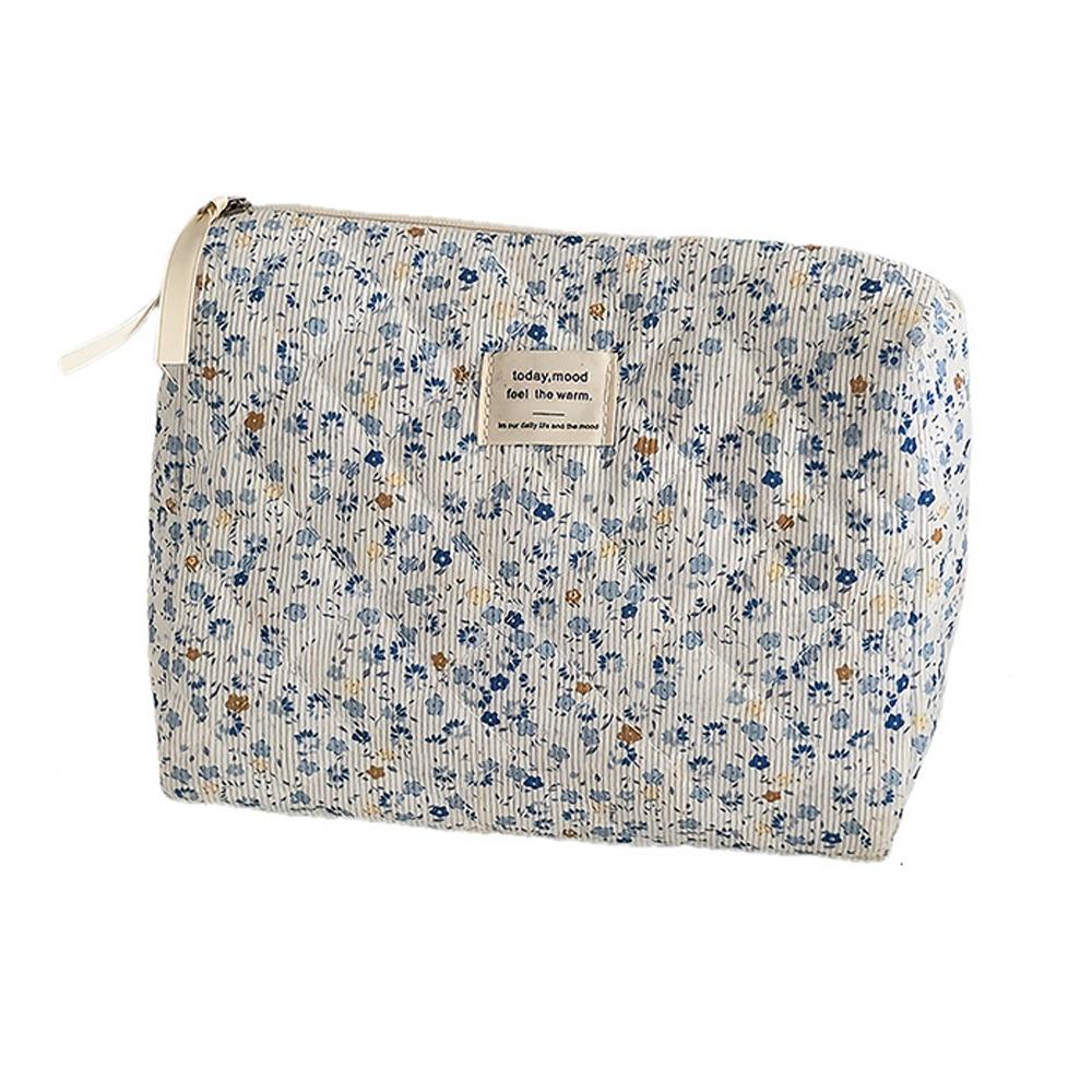 Ins Style Korduroy Ästhetischer Kosmetik-Organizer Große Kapazität Reißverschluss Floral Make-up Tasche Hautpflege Clutch Kosmetik