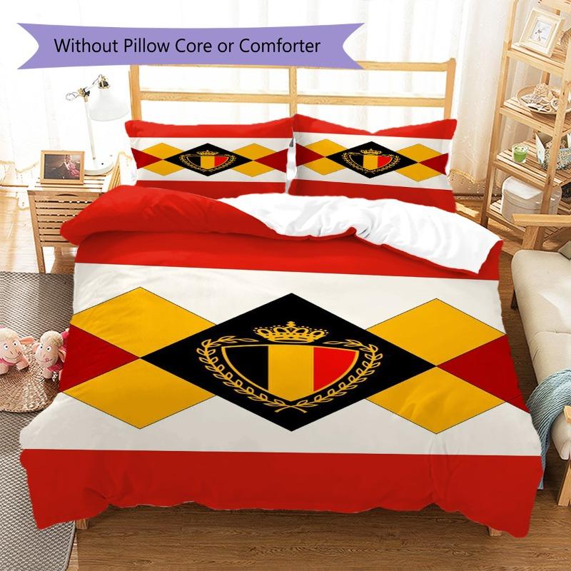 Belgium Flag Rhombus Shield Crest Print 3 Pieces Duvet Cover Set Belgian National Bedding Bedroom Decor Without Pillow Core Comforter