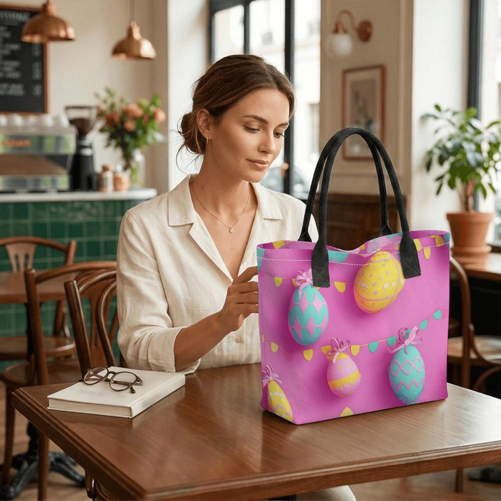 Easter Egg Printed Tote Bag Portable Large Capacity Handbag for Daily Use Shopping