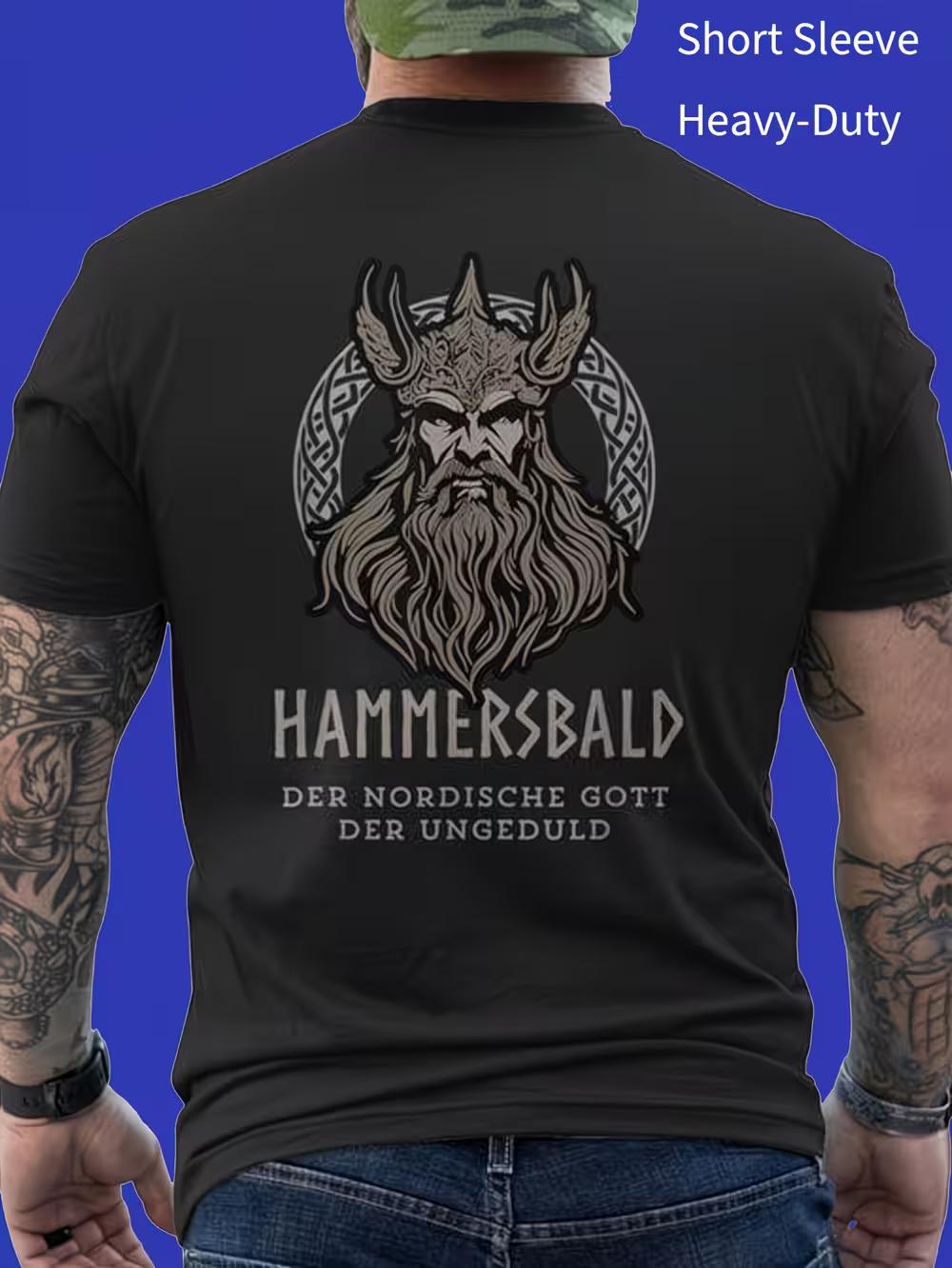Hammersbald Unisex Viking T-Shirt - Nordic Style German Lettering & Geometric Viking Patterns S