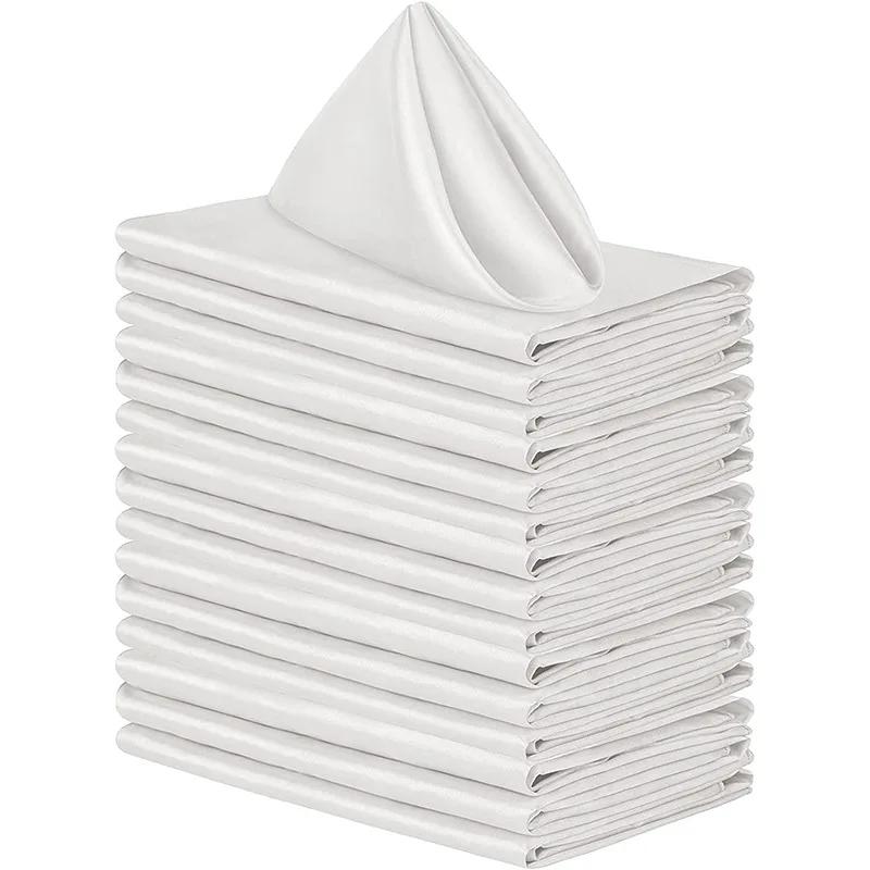 10pcs Satin Napkin 43cm*43cm Serving Table Decor Dinner Towel for Wedding Party Home Hotel Christmas Decor Table Napkins Green