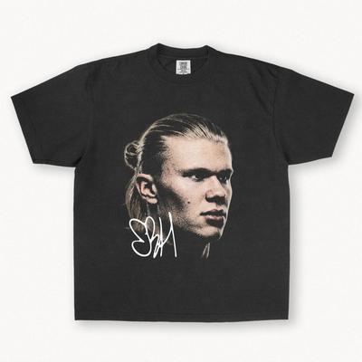 Camiseta Gráfica de Erling Haaland – Camiseta Streetwear Autografiada de Fútbol – Camiseta Unisex de Algodón Premium